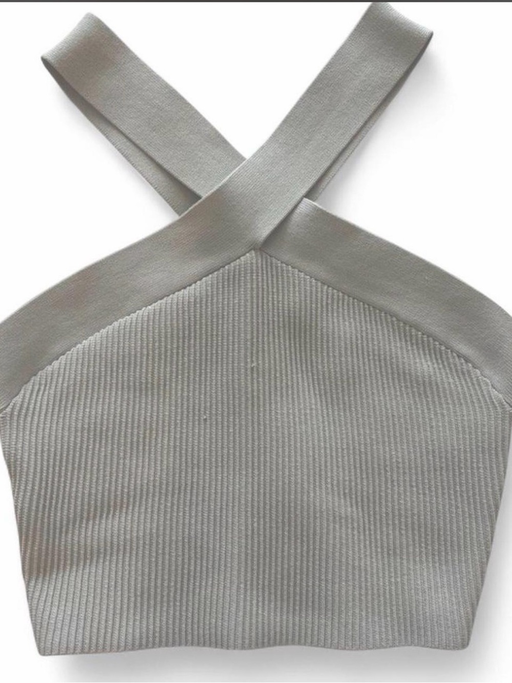 Aritzia Ribbed Crisscross Halter Crop Top - Light Gray